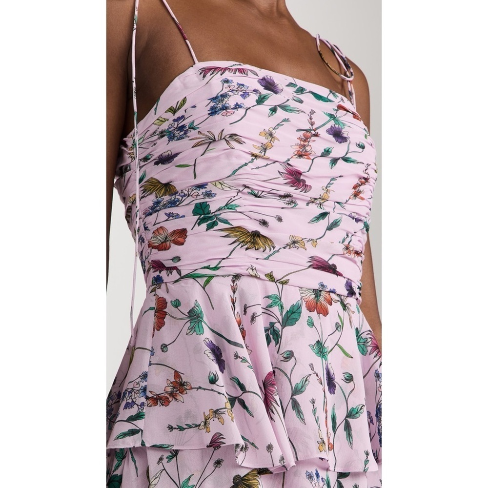 NWT AMUR Acacida Tie Shoulder Ruffle Midi Dress in Lilac Lily Dreamy Wildflower - Picture 3 of 16